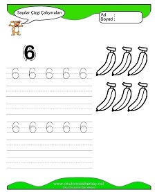 okul öncesi çocuklar için 6 Rakamı Çizgi çalışma sayfaları